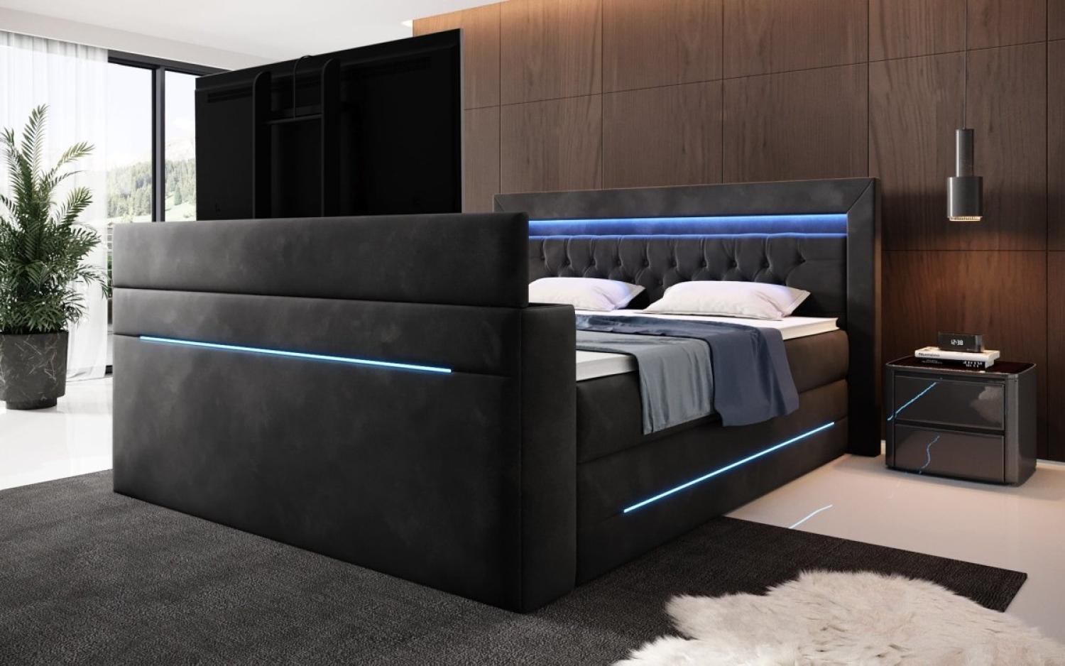 Boxspringbett Pluto mit TV Lift, RGB und Stauraum 140x200 Schwarz H2 Bild 1