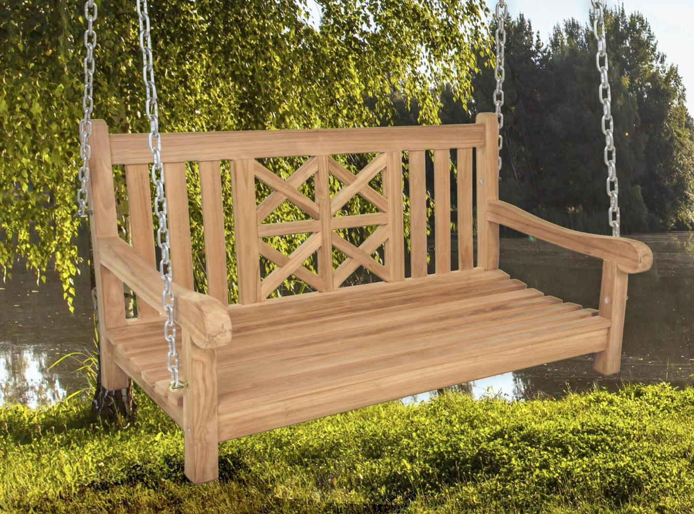 Hängebank LATOA Teak Gartenbank Garten Terrasse Sitzbank Holz Bank Schaukelbank Bild 1