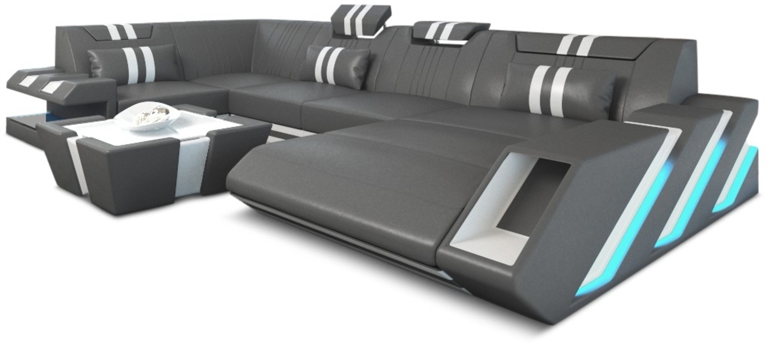 Sofa Dreams 'Apollonia' Ledersofa U Form, 77 x 196 x 356 cm, Grau / Weiß, Echtleder, Rechts Bild 1