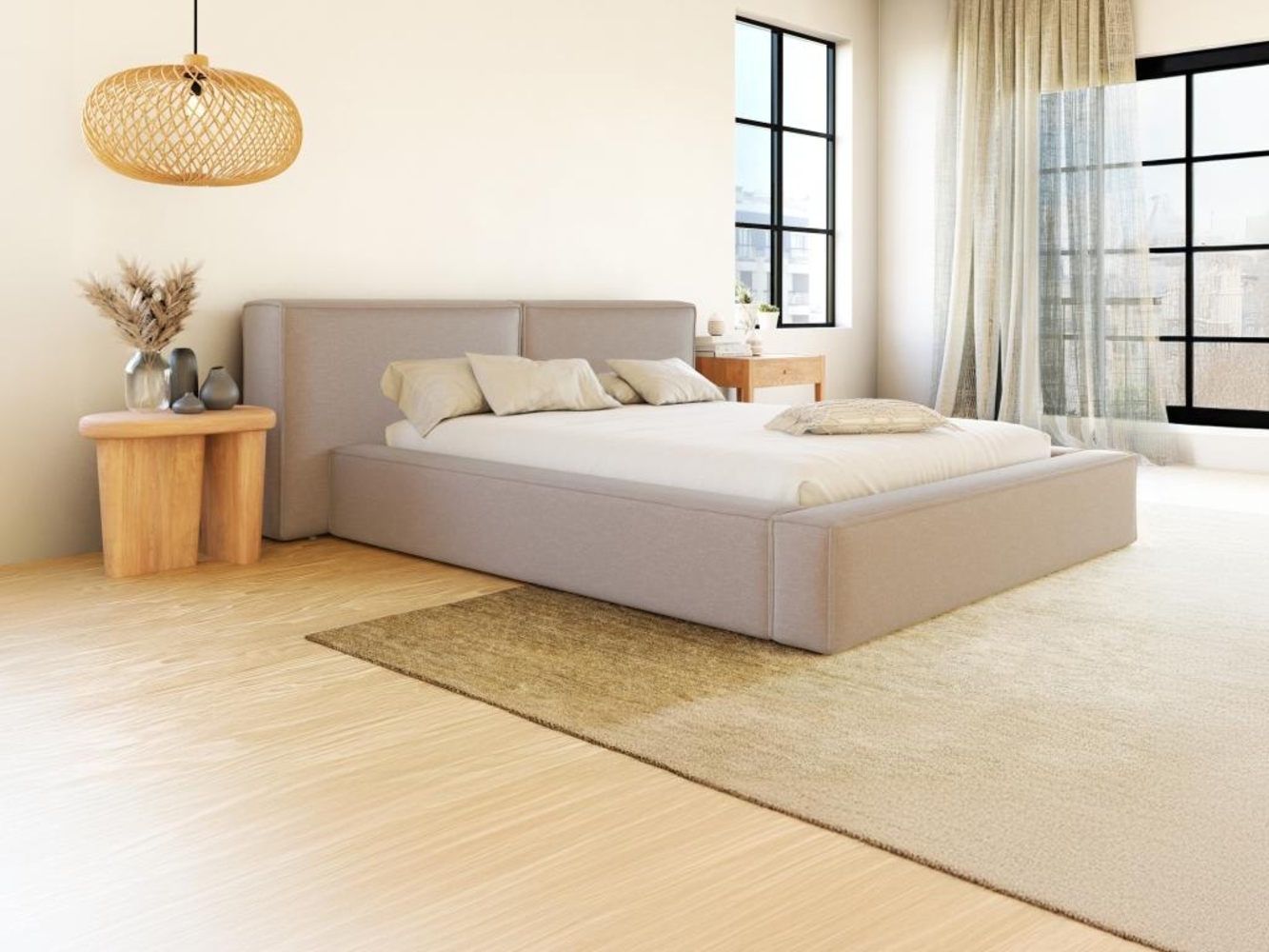 Vente-unique - Bett mit Bettkasten - 180 x 200 cm - Stoff - Beige - TIMANO von Pascal Morabito Bild 1