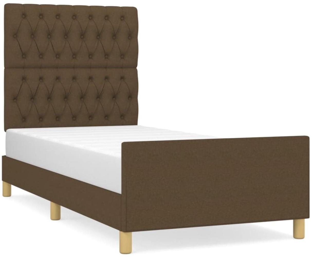 Einzelbett mit Kopfteil Stoff Dunkelbraun 90x200 cm Bild 1