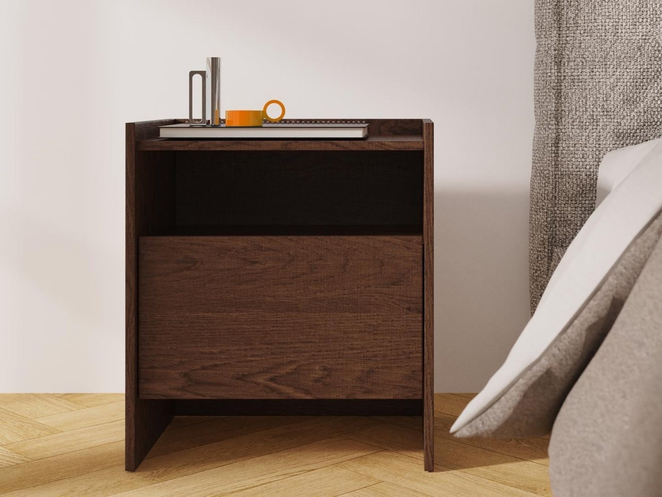 Beautysofa Nachttisch JUNI mit Schublade (Offene Ablagefläche, im Japandi-Stil) Bild 1