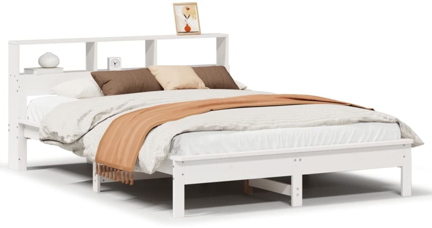 vidaXL Massivholzbett ohne Matratze Weiß 135x190 cm Kiefernholz 3309744 Bild 1