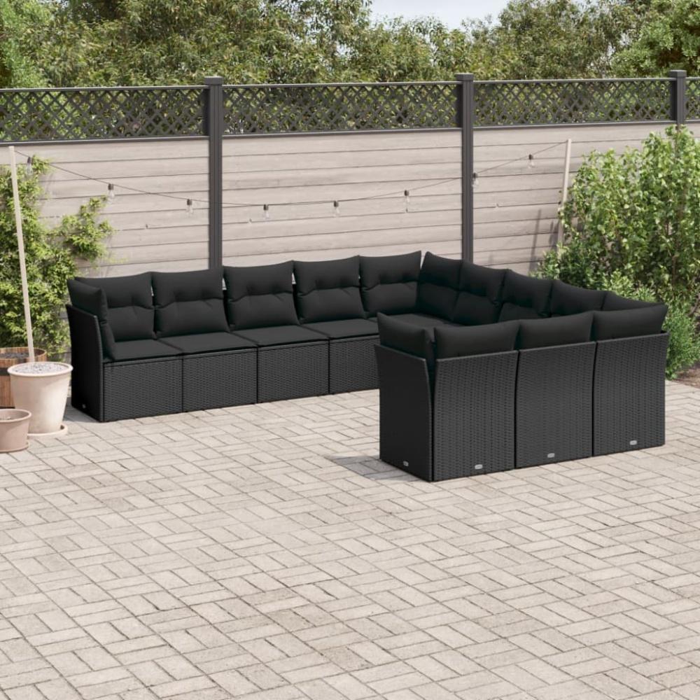 vidaXL 11-tlg. Garten-Sofagarnitur mit Kissen Schwarz Poly Rattan 3218405 Bild 1