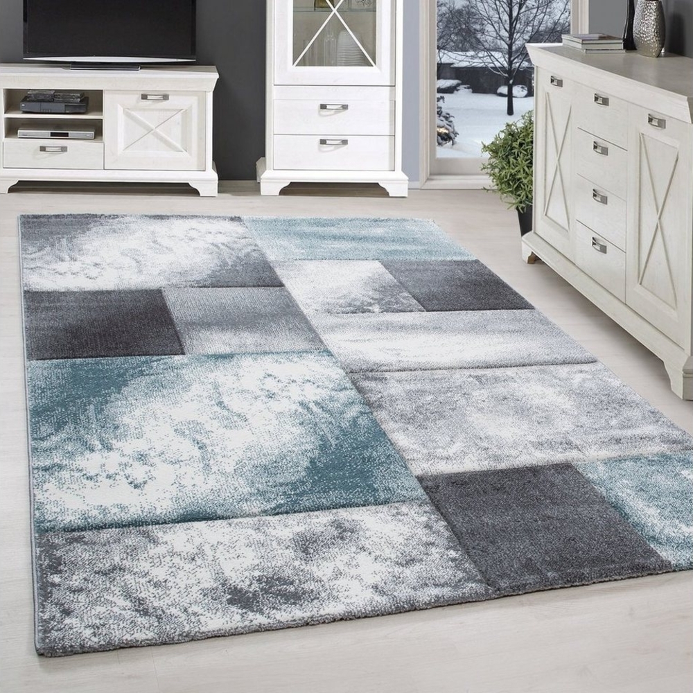 SIMPEX24 Teppich Kariert Design, Läufer, Höhe: 13 mm, Designer Wohnzimmer Teppich Kurzflor Konturenschnitt Kariert Design Bild 1