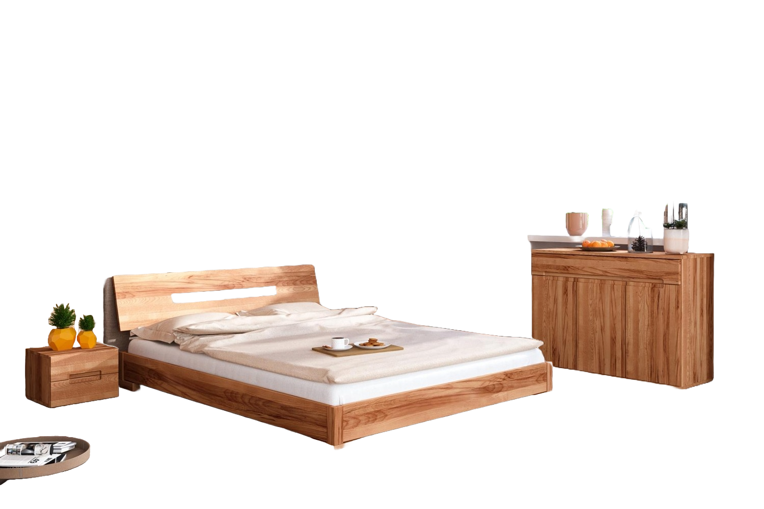 Bett Bento 14 aus Kernbuche massiv 90x200 cm mit Holzkopfteil und Holzbeinen Bild 1