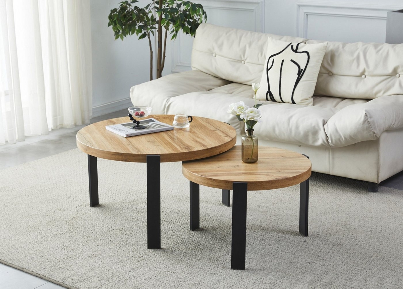 designimpex Couchtisch Design 2er Set Couchtisch GP-111 Echtholz rund Tisch Wohnzimmertisch Bild 1