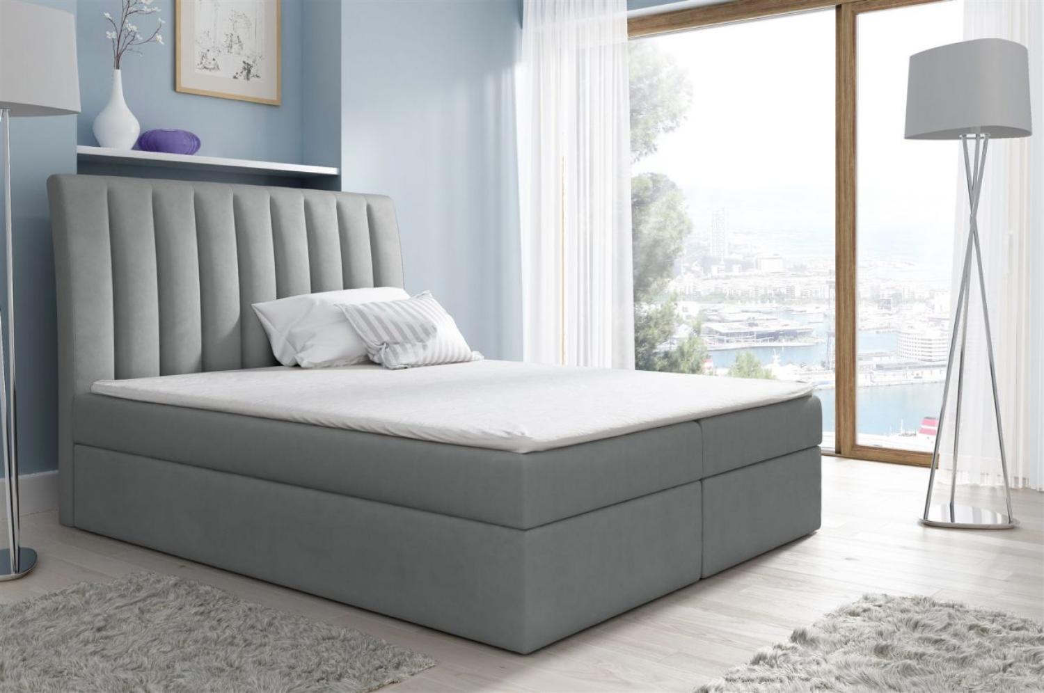 Boxspringbett Schlafzimmerbett MALENA 180x200 cm Stoff Grau Bild 1