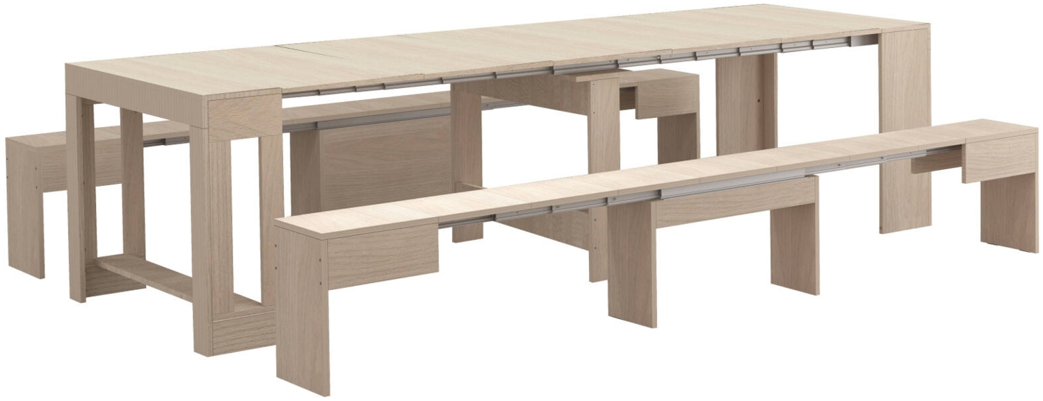 Dmora Bank Quedan, Set mit 2 Sitzgelegenheiten für den Esstisch, ausziehbare Bänke, 290x25x45 cm, Olmo Bild 1