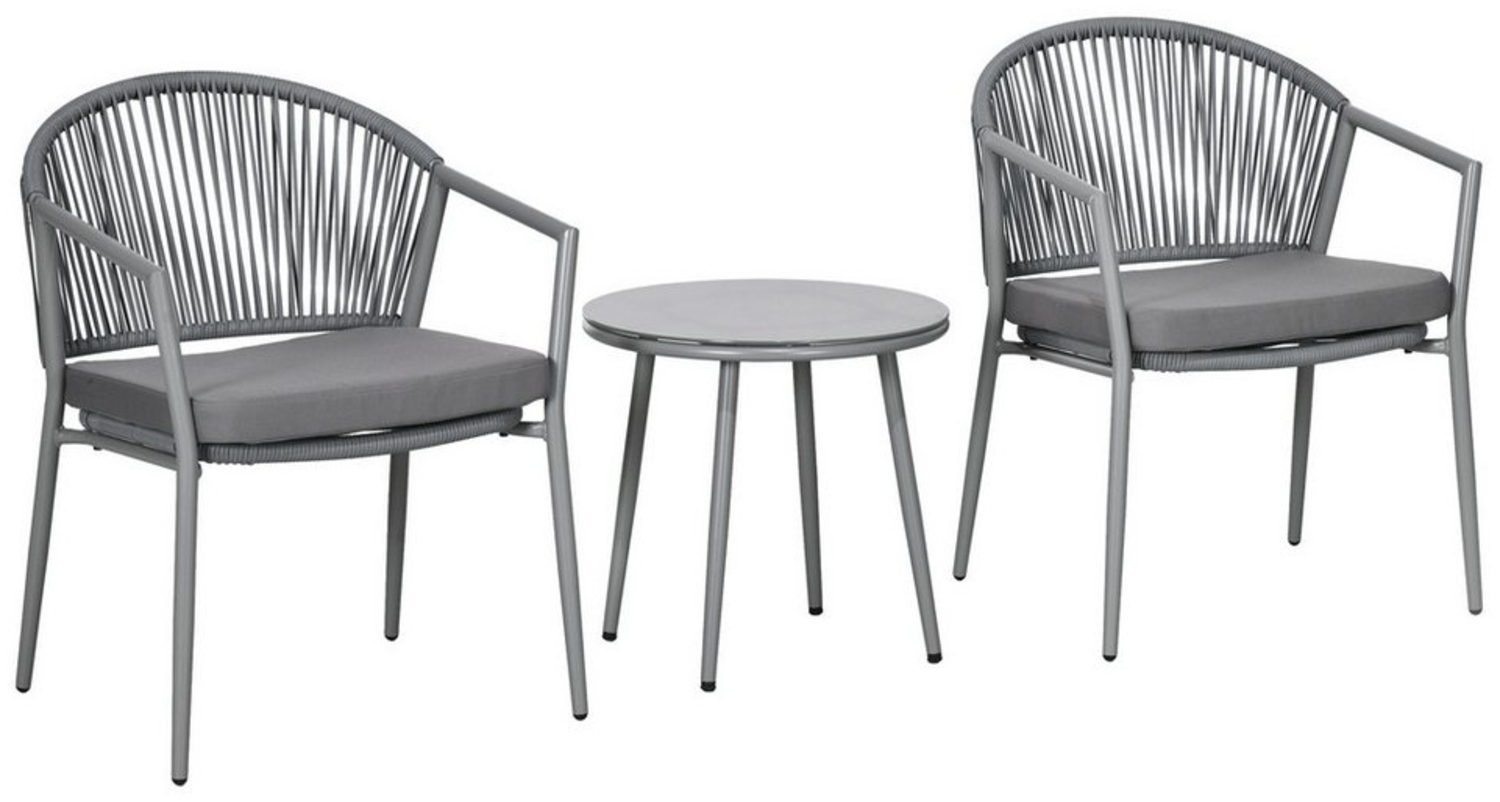Outsunny Sitzgruppe Bistroset, Sitzgruppe, Gartengarnitur, Balkonmöbel-Set, (Sitzgarnitur, 3-tlg, Balkonmöbel-Set), für Garten, Terrasse, Stahl, Grau Bild 1