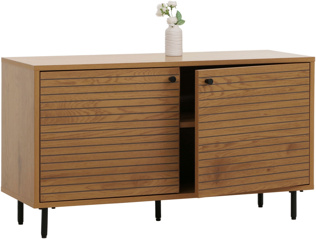 Garderobenkommode HWC-N78, Kommode Schrank, skandinavischer Stil Metall Holz Melamin MVG 53x94x35cm ~ natur Bild 1