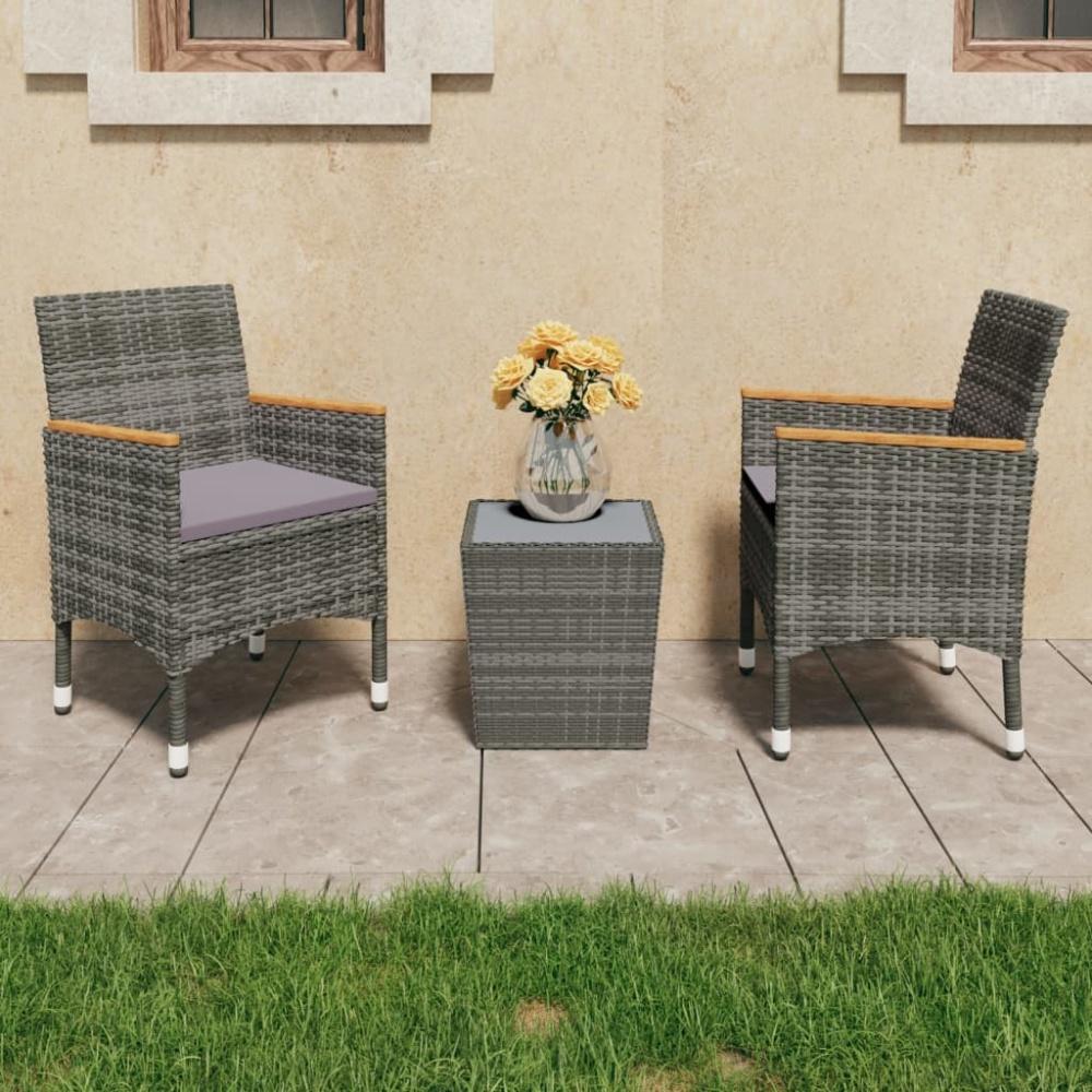 vidaXL 3-tlg. Bistro-Set Poly Rattan und Hartglas Grau 3058365 Bild 1