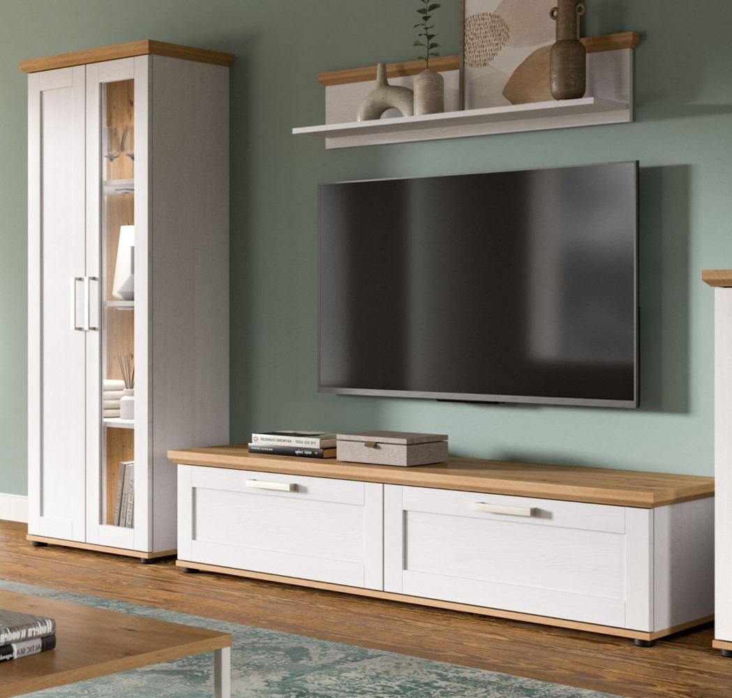 Wohnwand 3-teilig Mirano in weiß Lärche Landhaus 240 cm Bild 1
