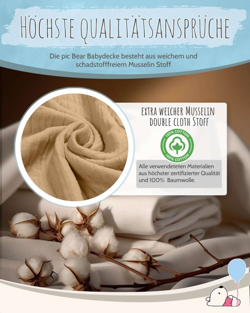 pic Bear Babydecke Kuscheldecke 70x100cm, tender peach Musselin : tender peach Musselin Bild 1