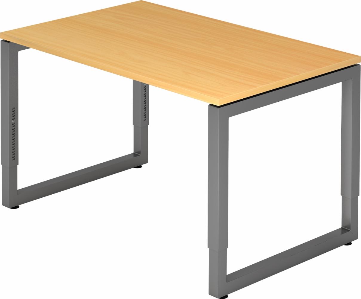 bümö höhenverstellbarer Schreibtisch R-Serie 120x80 cm in Buche, Gestell in Graphit - PC Tisch klein für's Büro manuell höhenverstellbar, Computertisch verstellbar, RS-12-6-G Bild 1