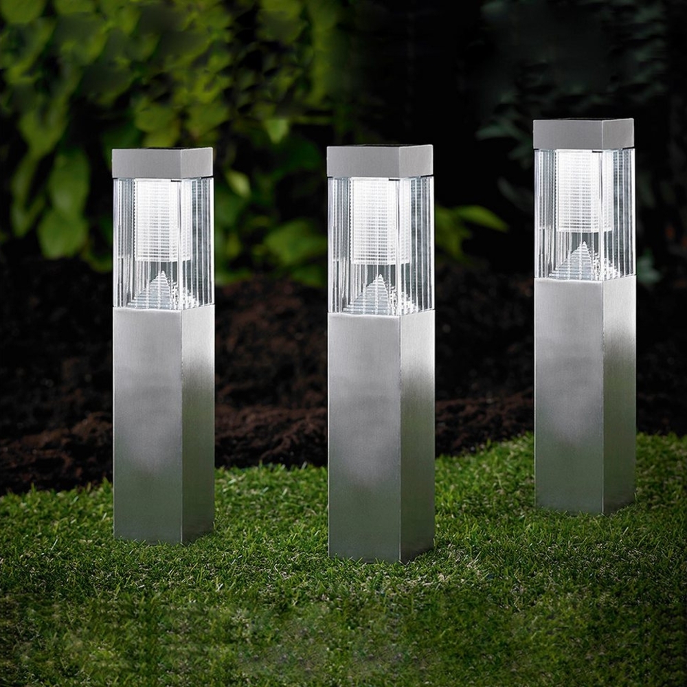 MeLiTec 3er Set Solar Gartenleuchte SO27 Edelstahl matt gebürstet Bild 1
