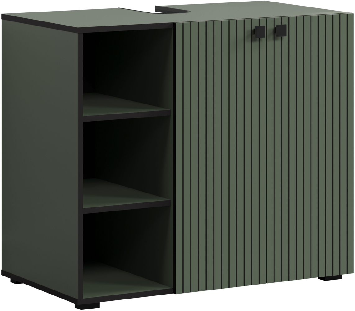 trendteam smart living - PureBliss - Waschbeckenunterschrank - Grün - Rillenoptik - 3 offene Fächer + 1 Einlegeboden - (BxHxT) 90 x 79 x 53 cm - edle Metallgriffe Bild 1