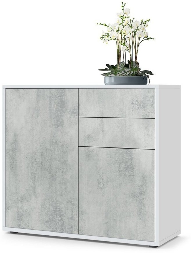 Vladon Sideboard Ben, Kommode mit 2 Türen und 2 Schubladen, Weiß matt/Beton Oxid-Optik (79 x 74 x 36 cm) Bild 1