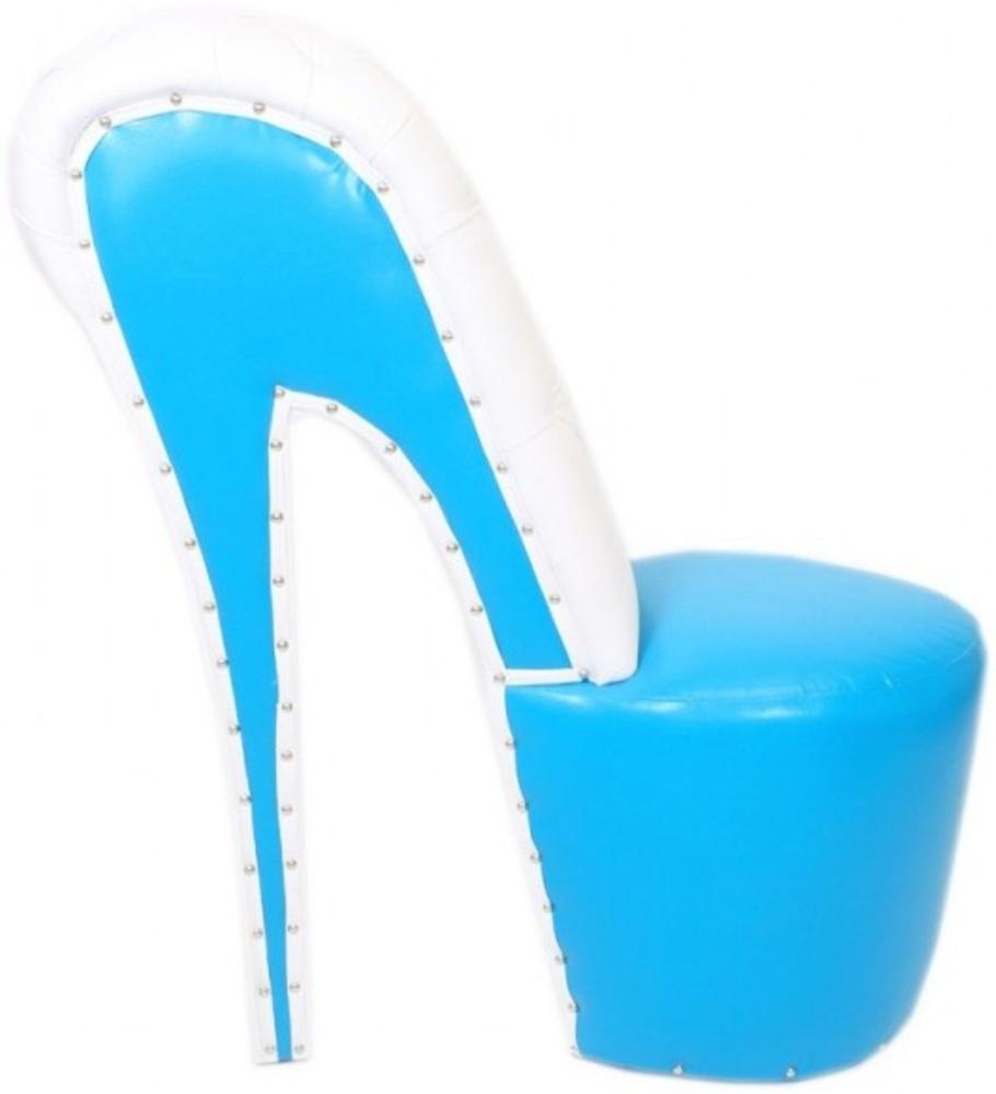 Casa Padrino High Heel Sessel mit Dekosteinen Hellblau / Weiß Luxus Design - Designer Sessel - Club Möbel - Schuh Stuhl Sessel Bild 1