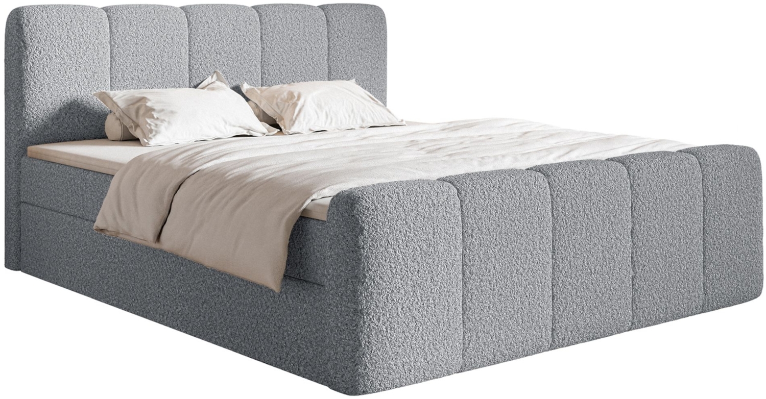 Selsey 'Cloudy II' Boxspringbett mit Bettkästen und Topper Bouclé Grau, 200x200 cm Bild 1