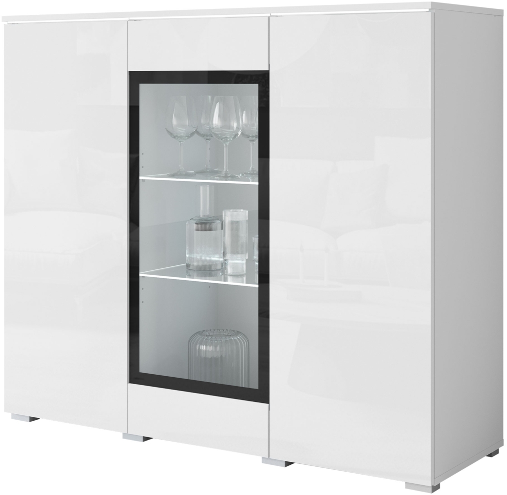 Kommode Doppo 120 (Farbe: Weiß / Weiß Hochglanz, mit weißer LED Beleuchtung) Bild 1