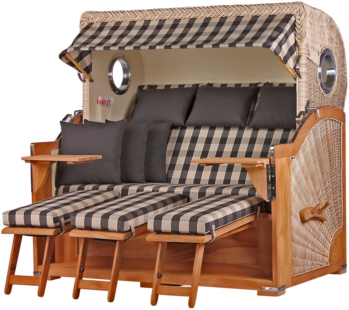 Strandkorb Komplettset - bene living - Königssee 3-Sitzer Teak - PE shell - Modell 505 - inkl. Liftersystem Bild 1