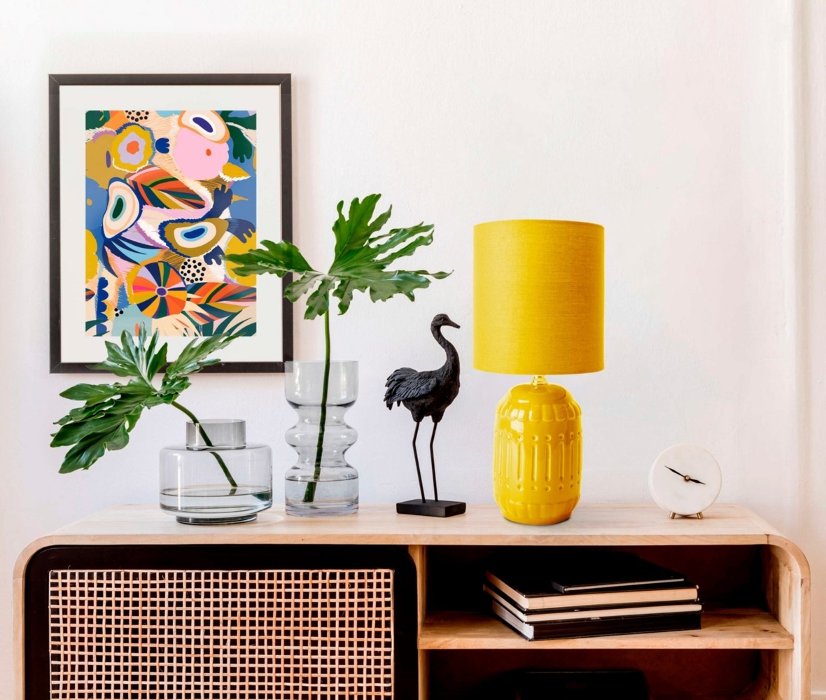 näve Tischleuchte Erida, ohne Leuchtmittel, Textilschirm, Keramikfuß, gelb, 1x E14 exkl, Zuleitung 120cm Bild 1