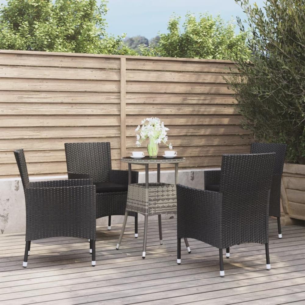 vidaXL 5-tlg. Garten-Bistro-Set mit Kissen Schwarz Poly Rattan 3187427 Bild 1