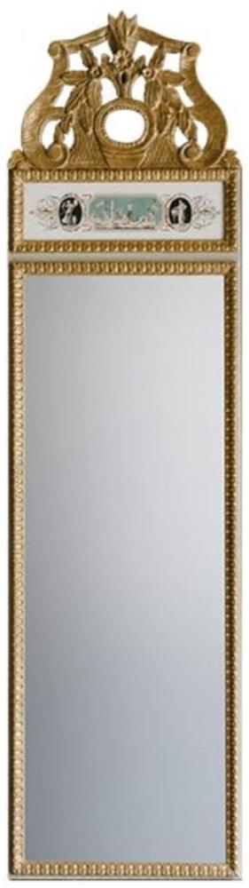 Casa Padrino Wandspiegel Weiß / Mehrfarbig / Antik Gold 44,5 x H. 164 cm - Prunkvoller Spiegel im Neoklassischen Stil Bild 1