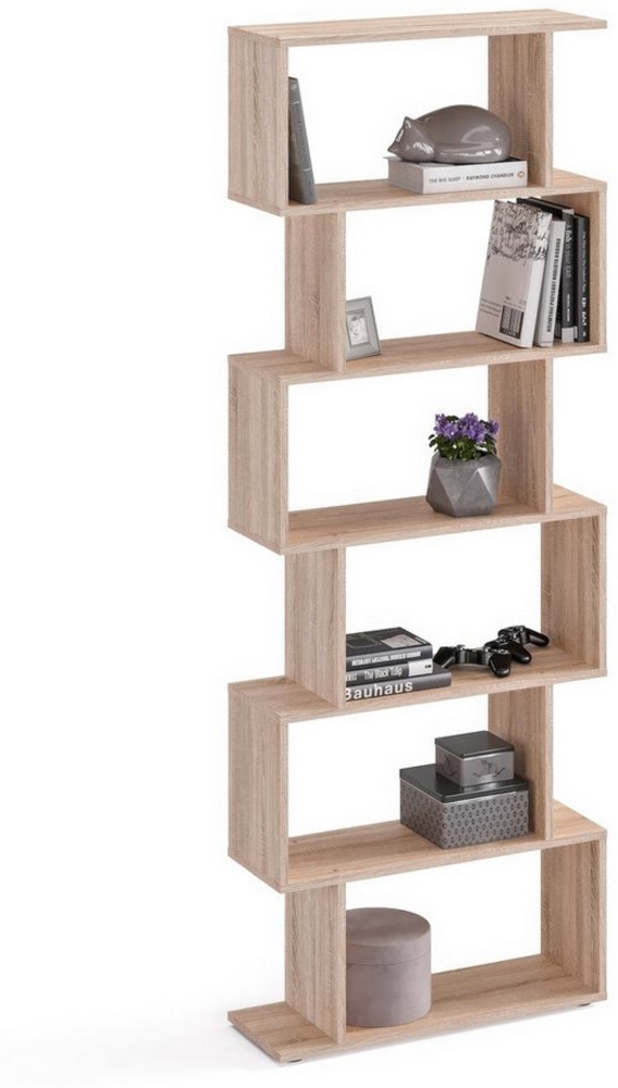 KOMTO Bücherregal Shelf 190 New Raumteiler Regal Standregal Holz und Hoch mit 6 Ebenen, S-Förmiges Modern Hochregal Aktenregal Büroregal 191x70x24 cm Bild 1