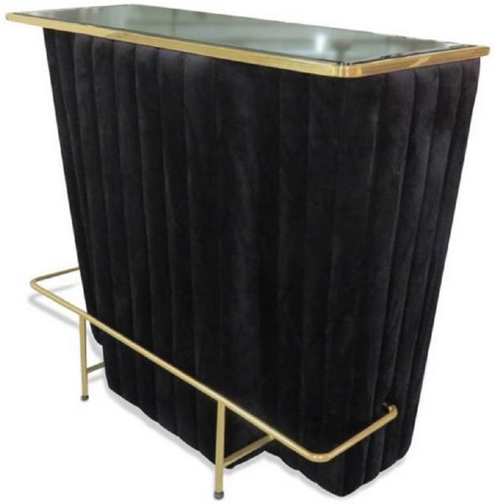 Casa Padrino Luxus Bartresen Schwarz / Gold 120 x 48 x H. 105 cm - Theke mit Glassplatte und Fußablage - Barschrank - Barmöbel - Luxus Qualität Bild 1