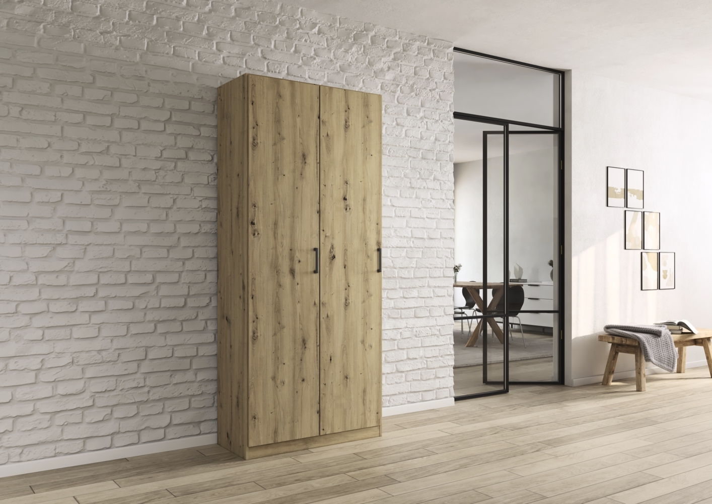 rauch Allrounder, Garderobenschrank, Mehrzweckschrank, 2-türig, mit 4 Einlegeböden, Farbe Eiche Artisan, BxHxT 91x210x41cm Bild 1