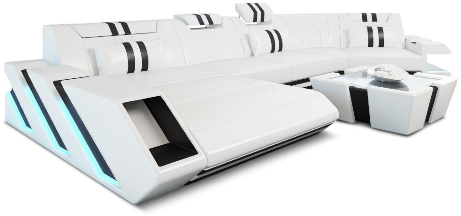 Sofa Dreams 'Apollonia C-Form' Ledersofa, 80 x 190 x 433 cm, Weiß / Schwarz, Kunstleder, Links Bild 1