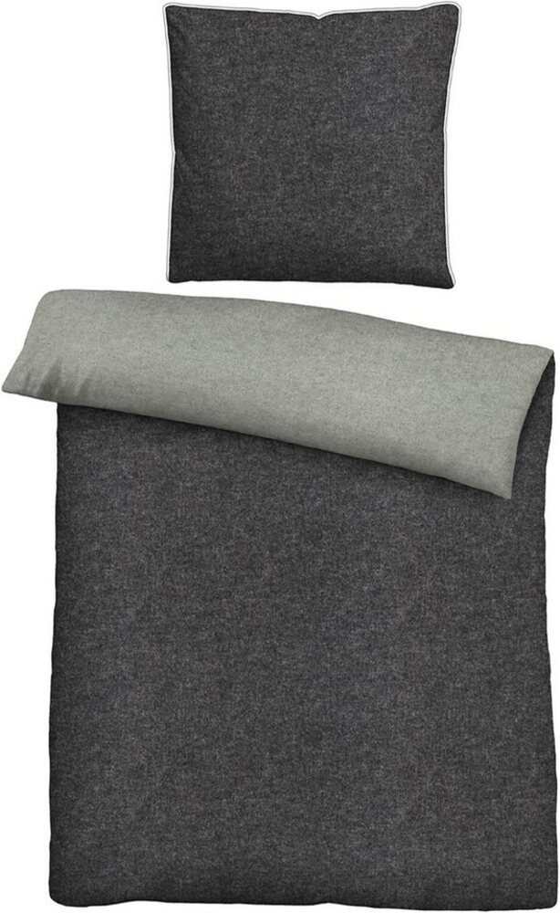 biberna 'Titanium Melange Uni' Melange-Flanell Bettwäsche, 135x200 cm + 80x80 cm Bild 1