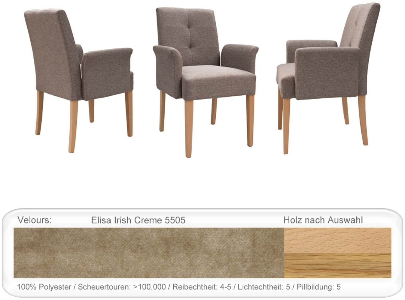 Sessel Agnes 2 Polstersessel Esszimmer Massivholzsessel Wohnzimmer Eiche natur lackiert, Elisa Irish Creme Bild 1