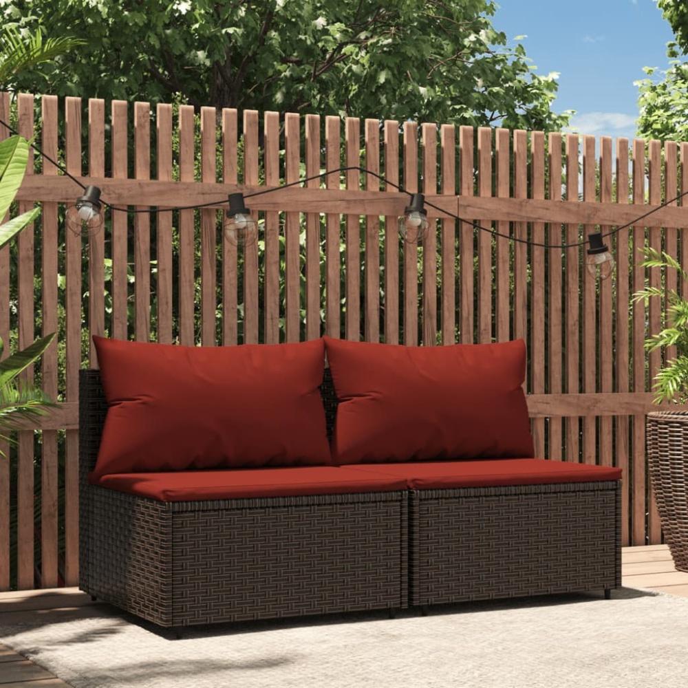 vidaXL Garten-Mittelsofas mit Kissen 2 Stk. Braun Poly Rattan 319818 Bild 1