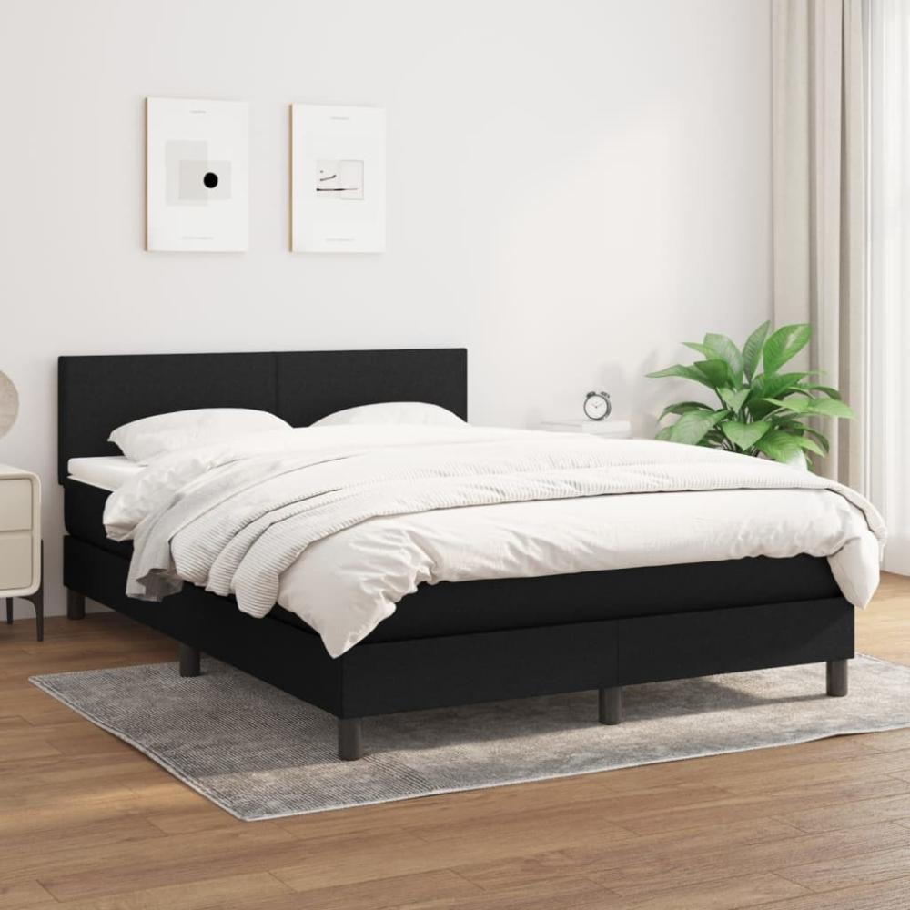 vidaXL Boxspringbett mit Matratze Schwarz 140x200 cm Stoff 3139899 Bild 1