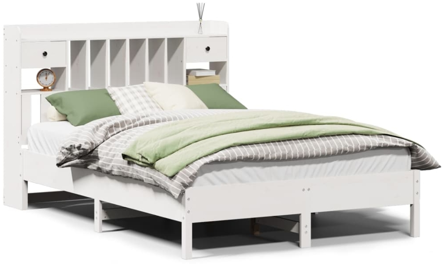 vidaXL Massivholzbett mit Regal ohne Matratze Weiß 160x200 cm Kiefer 3322904 Bild 1