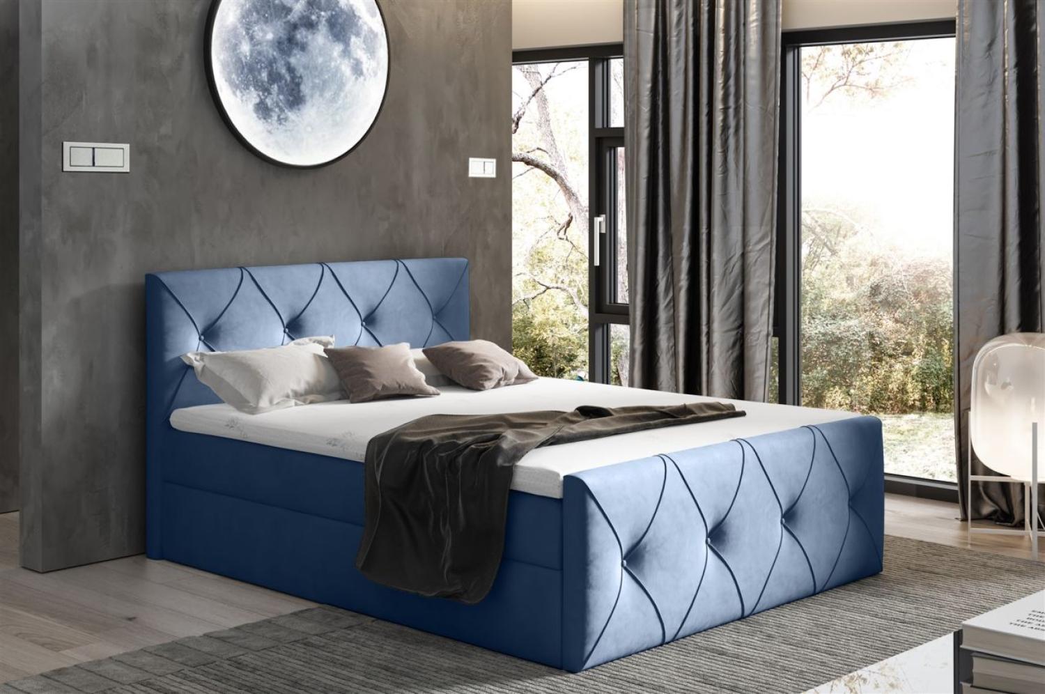 Boxspringbett Schlafzimmerbett LEWIS LUX 200x220cm in Stoff Matt Velvet Hellblau Bild 1