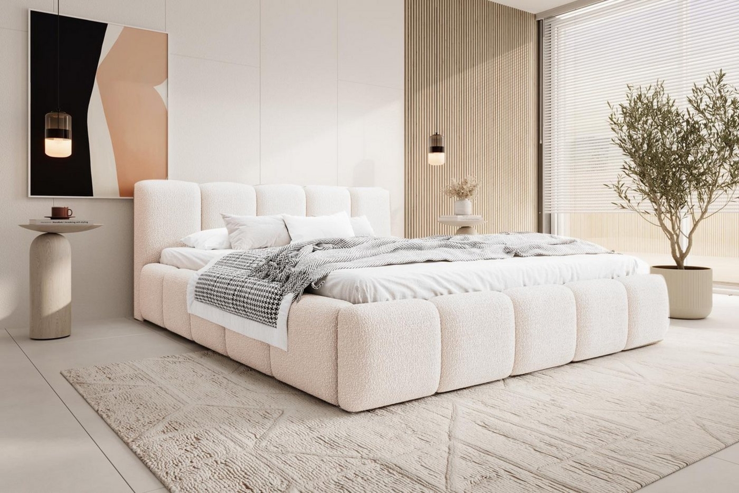 Compleo Polsterbett mit niedriges Kopfteil, Design Bett Abgerundet mit dicker Polsterung Bild 1