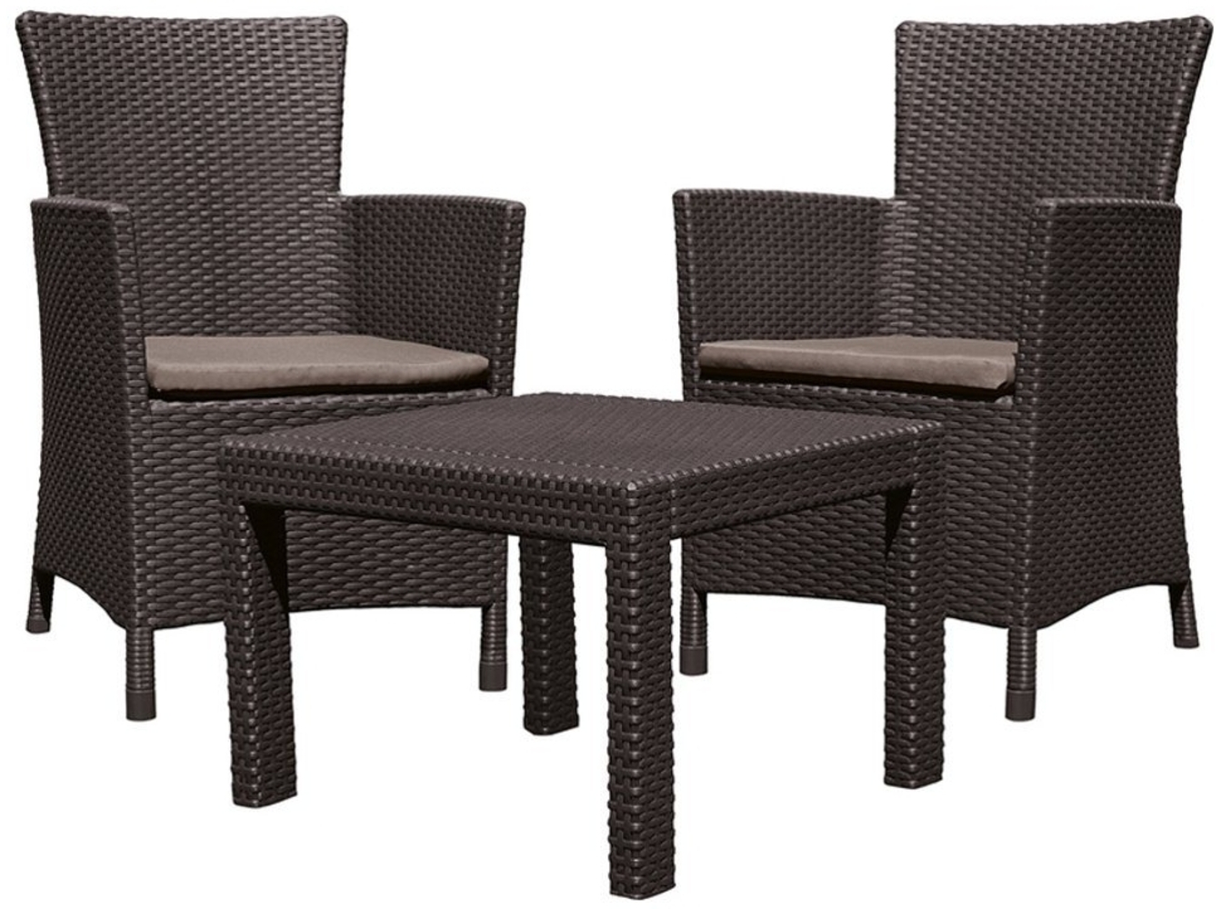 Keter Garten-Essgruppe Rosario Balcony, Tisch & Sessel in Rattan-Optik, inkl. Sitz-Kissen, Wetterfest Bild 1