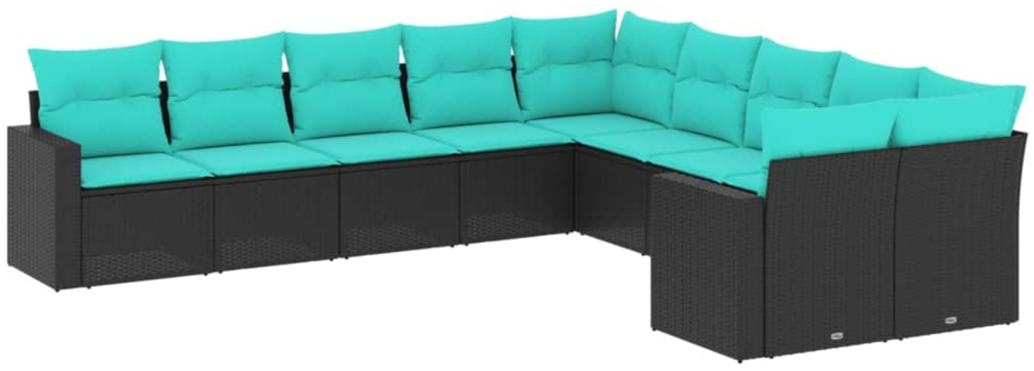 vidaXL 10-tlg. Garten-Sofagarnitur mit Kissen Schwarz Poly Rattan 3219497 Bild 1