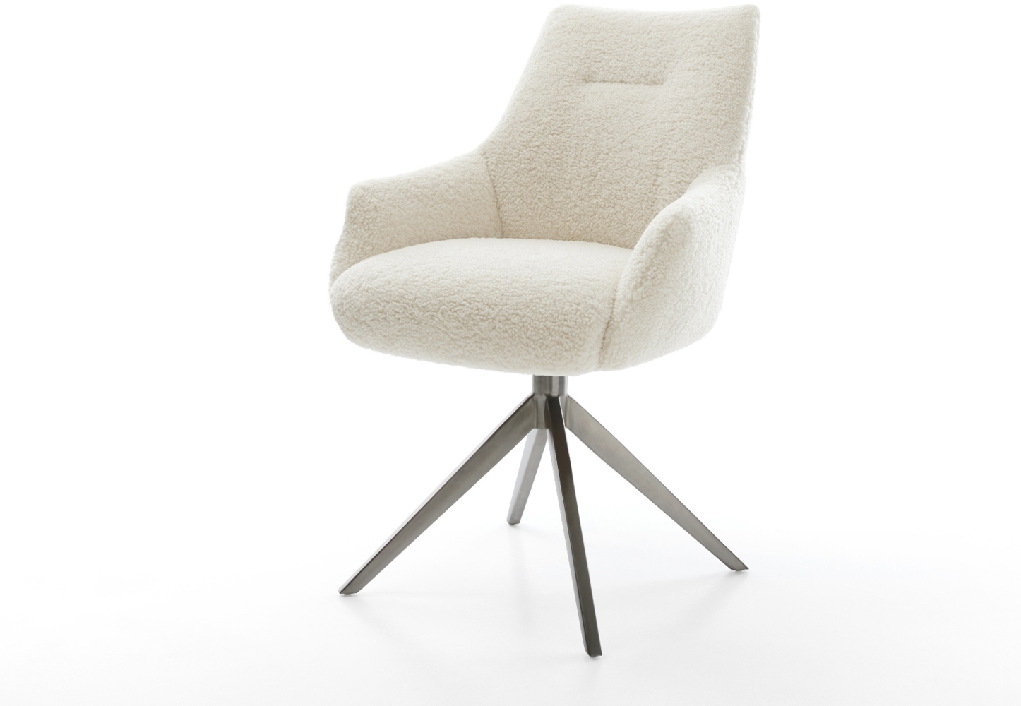 Drehstuhl Alja-Flex mit Armlehnen Teddystoff Beige Kreuzgestell breit Graphit 360° drehbar Wippfunktion Taschenfederkern Bild 1