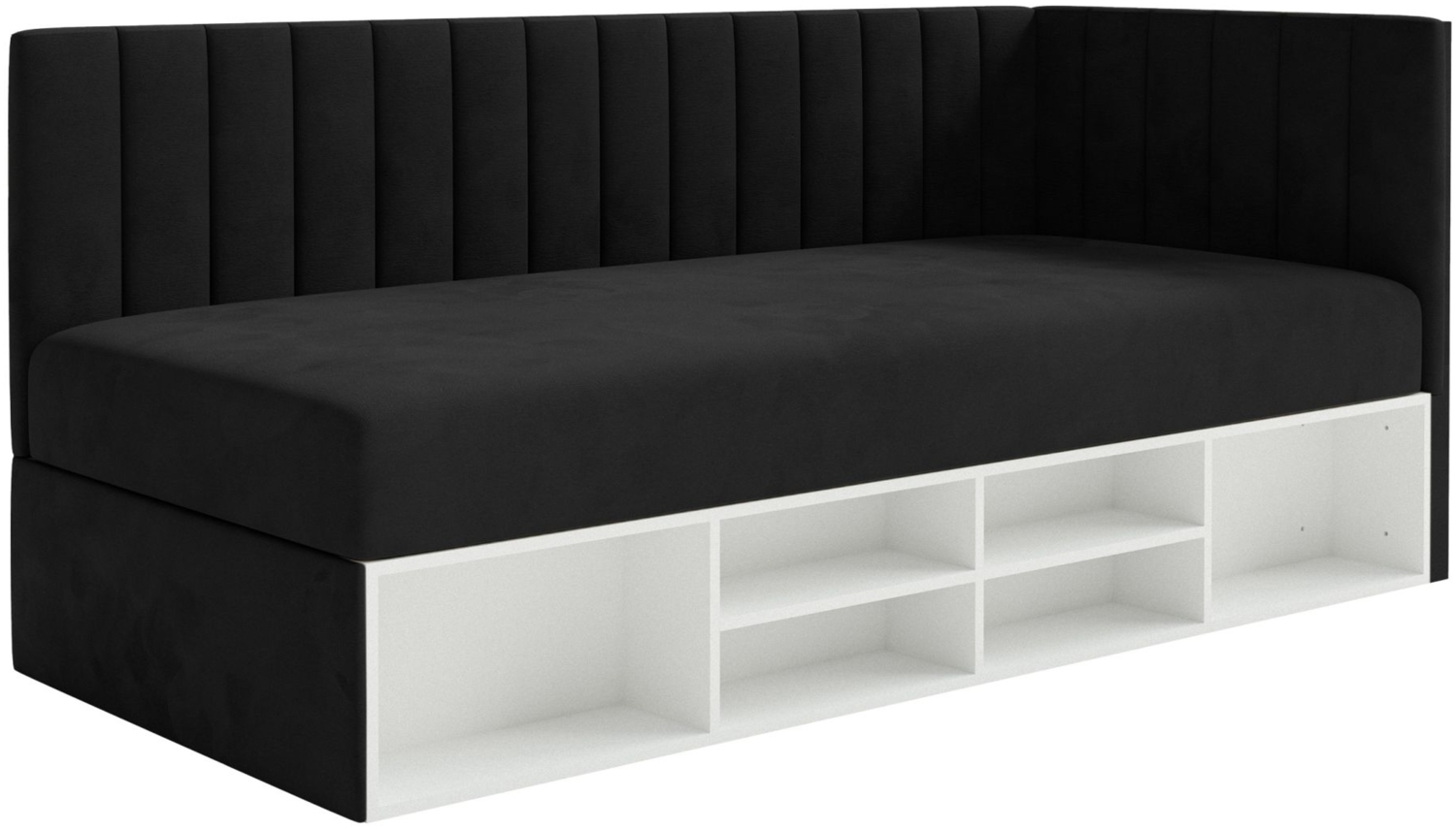 Selsey 'Ventrio' Jugendbett linksseitig mit Regalen, Easy-Clean-Samtbezug, schwarz, 90x200 cm Bild 1