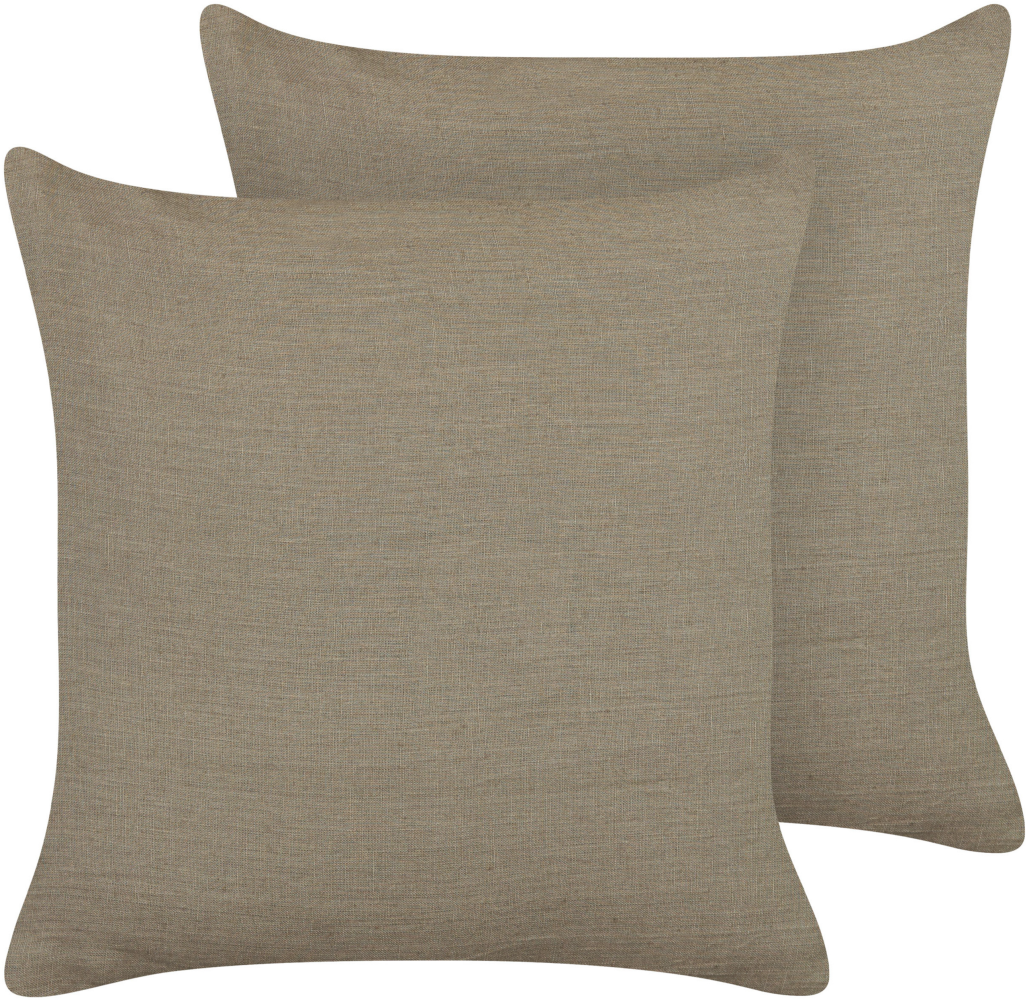 Kissen 2er Set SAGINA Leinen 45 x 45 cm Kein Muster Taupe Bild 1