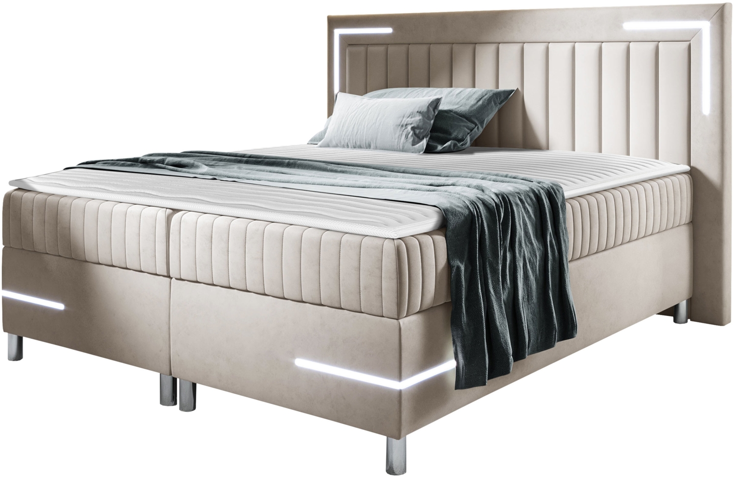 Boxspringbett Tasurto 3 LED, Beige, 120 x 200 cm Bild 1