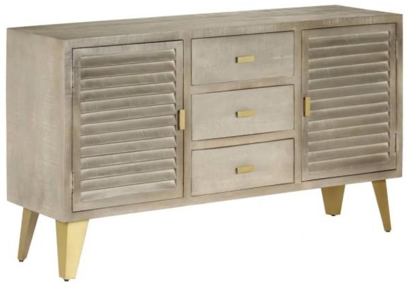 vidaXL Kommode Grau mit Messing 140 x 40 x 80 cm Mangoholz Massiv Bild 1