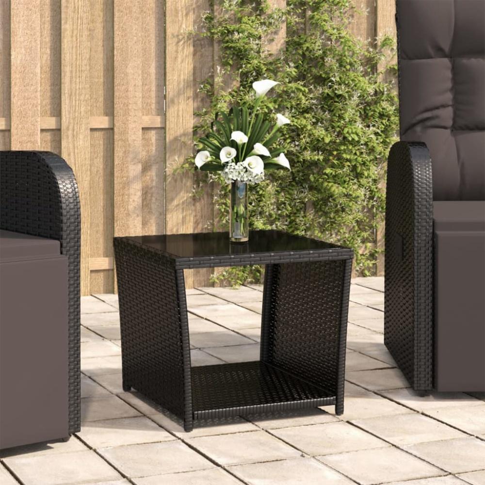 vidaXL Beistelltisch mit Glasplatte Schwarz Poly Rattan & Hartglas Bild 1