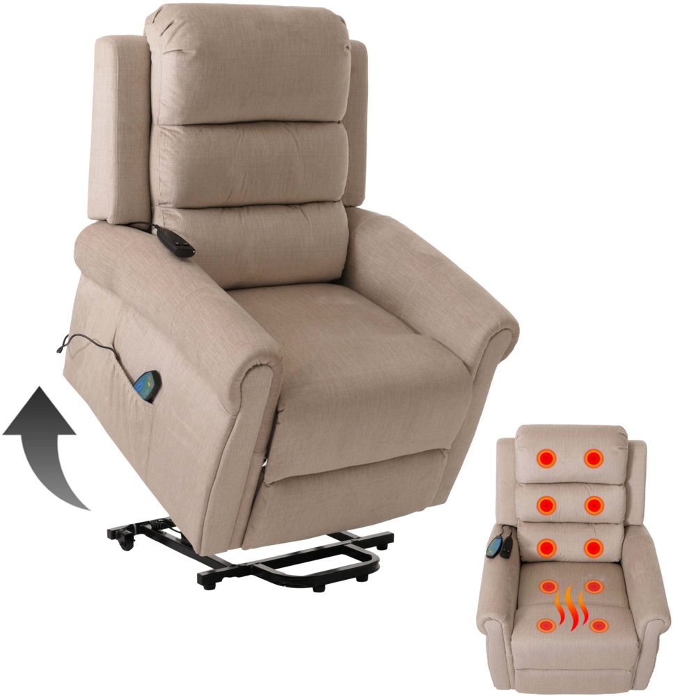 Fernsehsessel HWC-K63, Relaxsessel, Liegefunktion Aufstehhilfe Massage Heizfunktion, Stoff 220g/m² Chenille ~ creme Bild 1