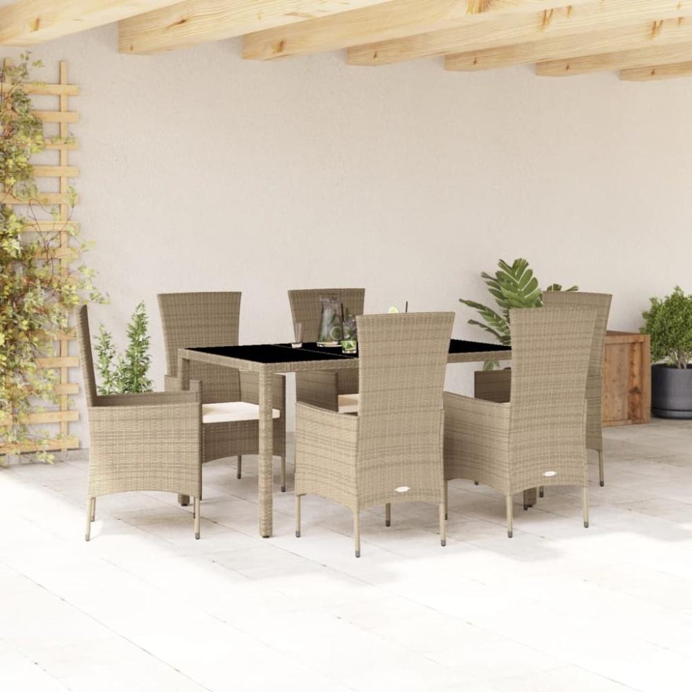 vidaXL 7-tlg. Garten-Essgruppe mit Kissen Beige Poly Rattan 3277572 Bild 1